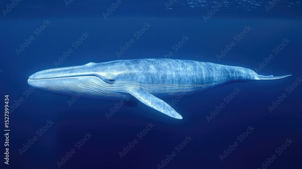 Naklejka premium Majestic blue whale gracefully gliding through the deep ocean.