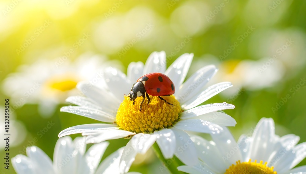 Obraz premium Ladybug on White Daisy in Sunny Meadow