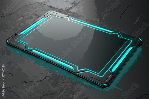 Generate a sharp, angled, cyan-colored techno border design with clean lines and vibrant color.  The corners should be acutely angled.