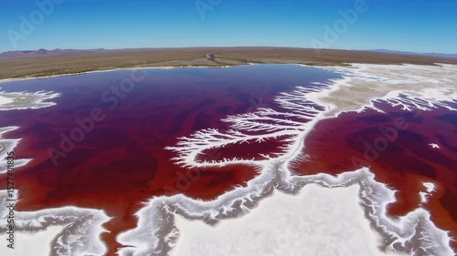 Red lake natron filling with water in tanzania, africa