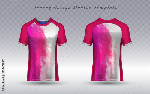 vibrant jersey design master template features a striking pink and white abstract paint splash, ideal for sports teams, esports, or artistic athletic apparel branding.