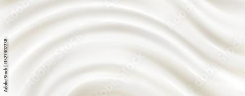 Milk or silk cream texture with smooth flowing waves - white liquid surface with elegant folds and soft ripples. Luxurious dairy product background for cosmetic or food design presentations.