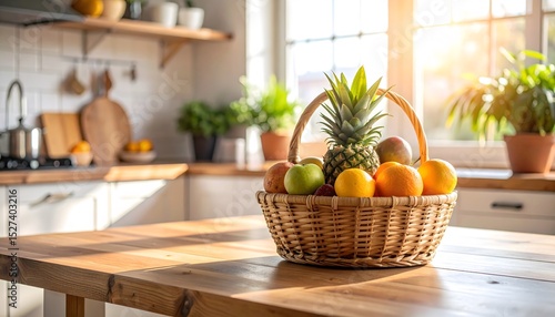 Wallpaper Mural Fresh fruit basket on kitchen table in bright sunny interior Torontodigital.ca