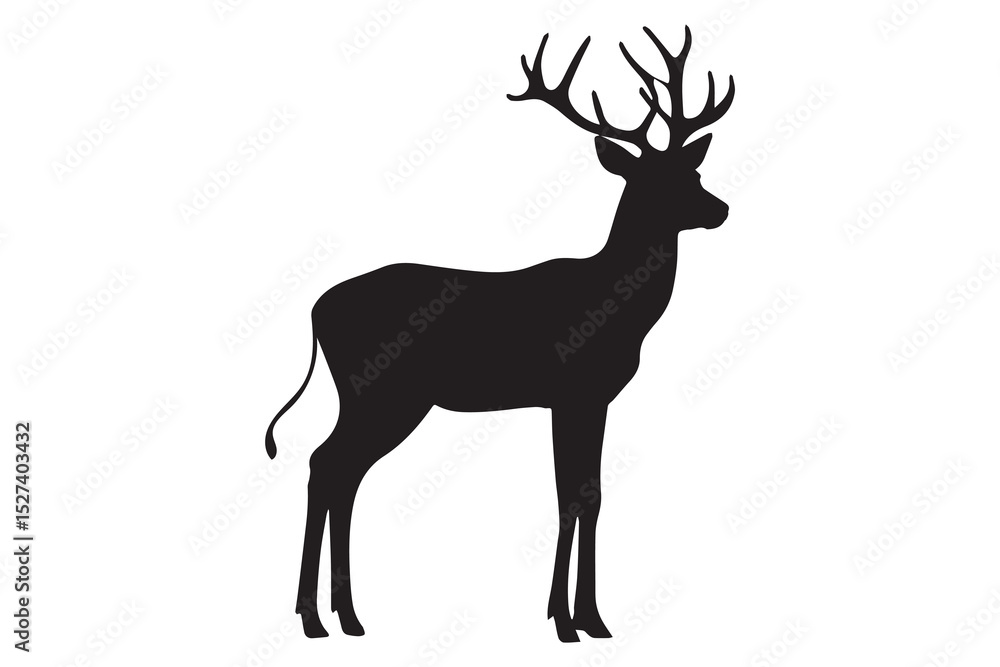 Obraz premium Deer Silhouette Vector – Majestic Stag with Antlers Outline Illustration