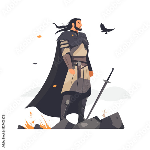 2D flat Siegfried Norse Mythology vector illustration, isolated on a white background.