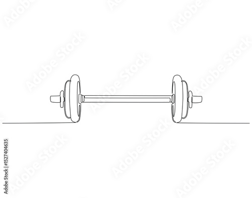 Continuous one line drawing of dumbbell. One line drawing illustration of dumbbell. Training, fitness concept single line. Editable outline
