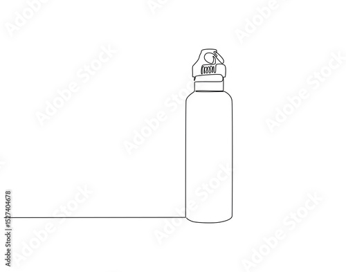 Continuous one line drawing of thermos bottle. One line drawing illustration of tumbler. Water container, fitness, traveling concept single line. Editable outline
