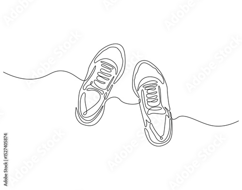 Continuous one line drawing of sport shoes. One line drawing illustration of sneakers fitness shoes. Sport, fashion concept single line. Editable outline