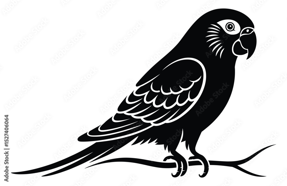 Fototapeta premium Parakeet Silhouette Vector – Elegant Black Bird Illustration