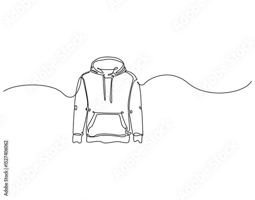 Continuous one line drawing of hoodie. One line drawing illustration of blank hoodie. Casual wear, sport, fashion concept single line. Editable outline