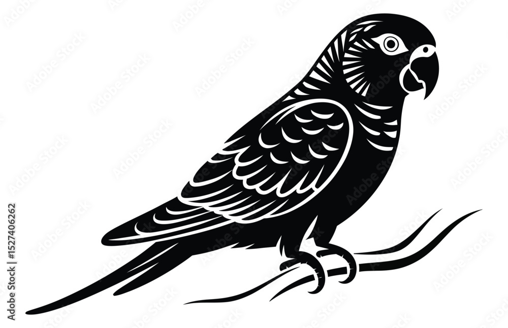 Obraz premium Parakeet Silhouette Vector – Elegant Black Bird Illustration
