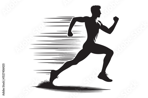 Silhouette of Fast Running Man with Motion Lines – Vector Illustration