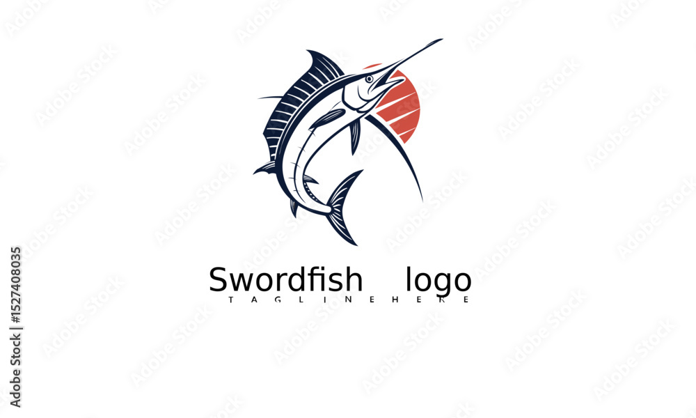 Obraz premium Marlin Swordfish Logo Vector Template with Modern Minimal Design. Great for Outdoor Adventure Company Branding, Sea Fishing Gear, and Coastal Merchandise Identity.