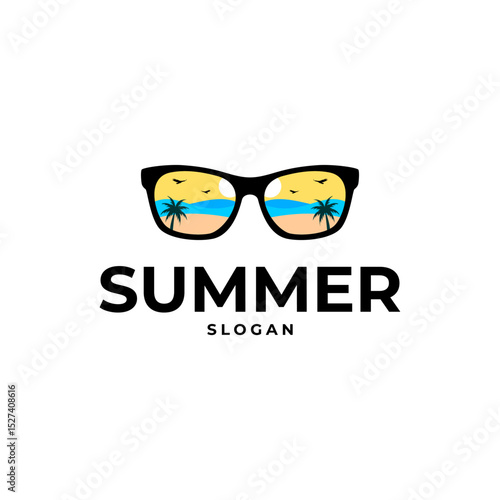 summer beach reflected in glasses logo illustration