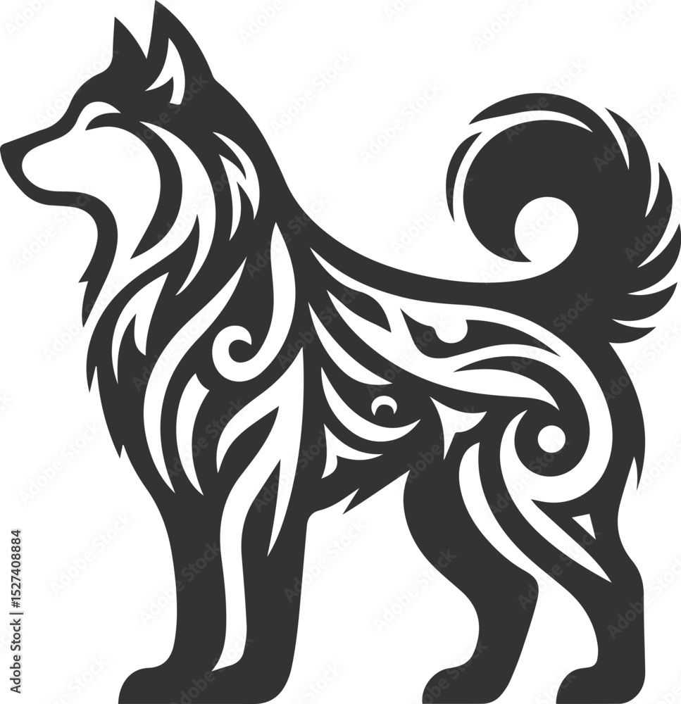 Fototapeta premium Husky dog vector illustration silhouette drawing