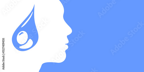 Profile of a face with a water drop, symbolizing tears, sadness, or hydration. Ideal for emotional well-being, beauty, and health-related content with a thoughtful touch