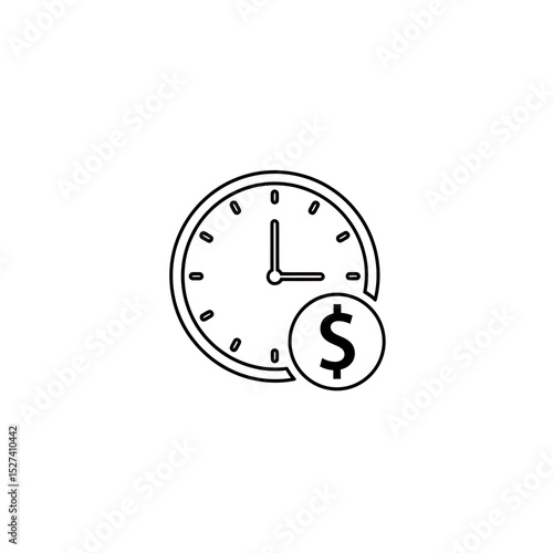 Clock with Dollar Sign: Time is Money Concept - Outline Icon for Business and Finance, Symbolizing Investment and Efficiency