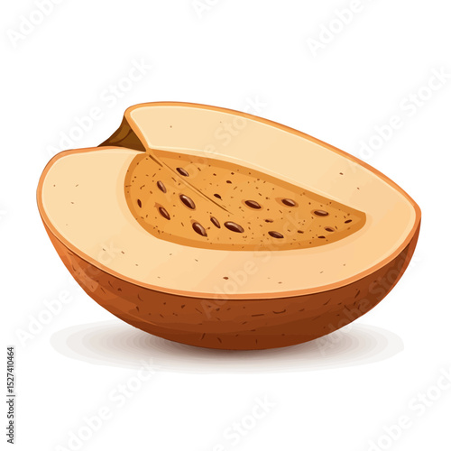 Sapodilla Slice vector 2D flat illustration, isolated on a white background.