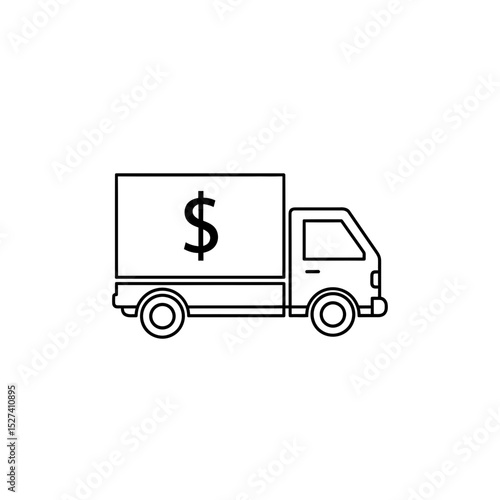 Money Truck Icon: Delivery Vehicle Symbolizing Financial Transport, Investment, and Business Logistics (Outline)