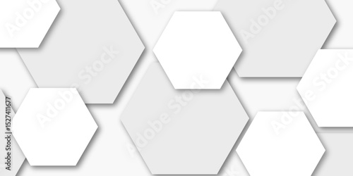 Abstract Technology with White and Grey Geometric Hexagon Shape on Transparent Background, Vector Illustration.