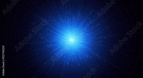 Abstract blue light explosion on black background, modern digital burst effect