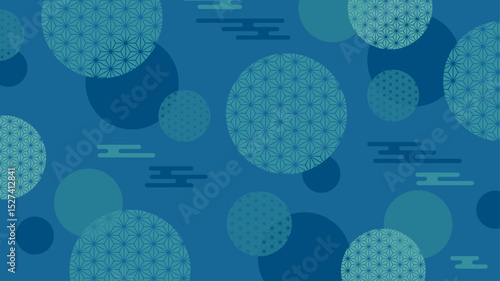 和風　背景　青　麻の葉　エ霞　爽やか