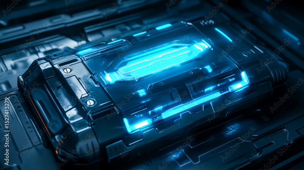 Futuristic, stylized device with glowing blue light Futuristic, stylized device with glowing blue light
