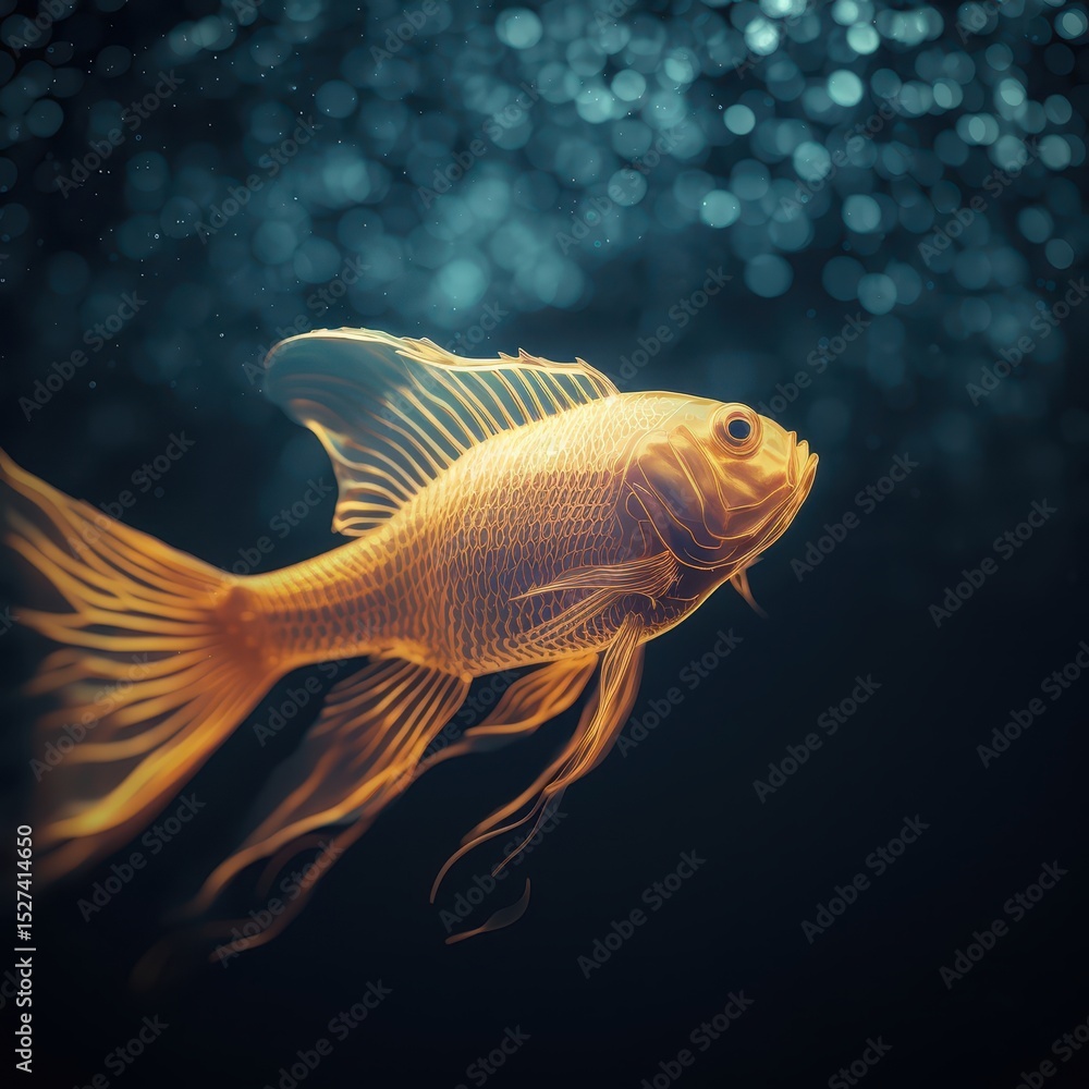 An Enchanting Orange Goldfish Glides Gracefully Through Sparkling Waters Under a Soft, Dreamy Light, Capturing the Essence of Aquatic Beauty and Serenity An Enchanting Orange Goldfish Glides Gracefully Through Sparkling Waters Under a Soft, Dreamy Light, Capturing the Essence of Aquatic Beauty and Serenity