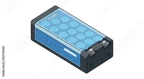 Futuristic isometric battery pack design for renewable energy applications vector illustration