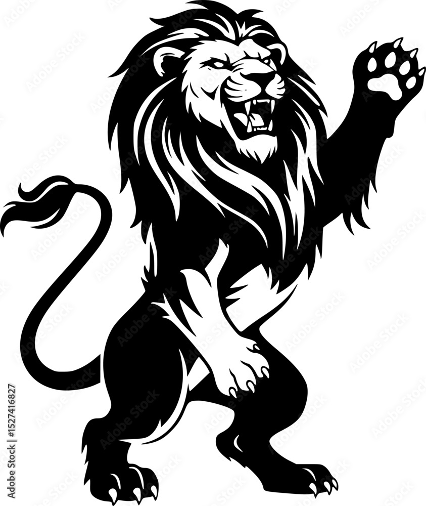 Naklejka premium A black silhouette of a lion in a triumphant pose