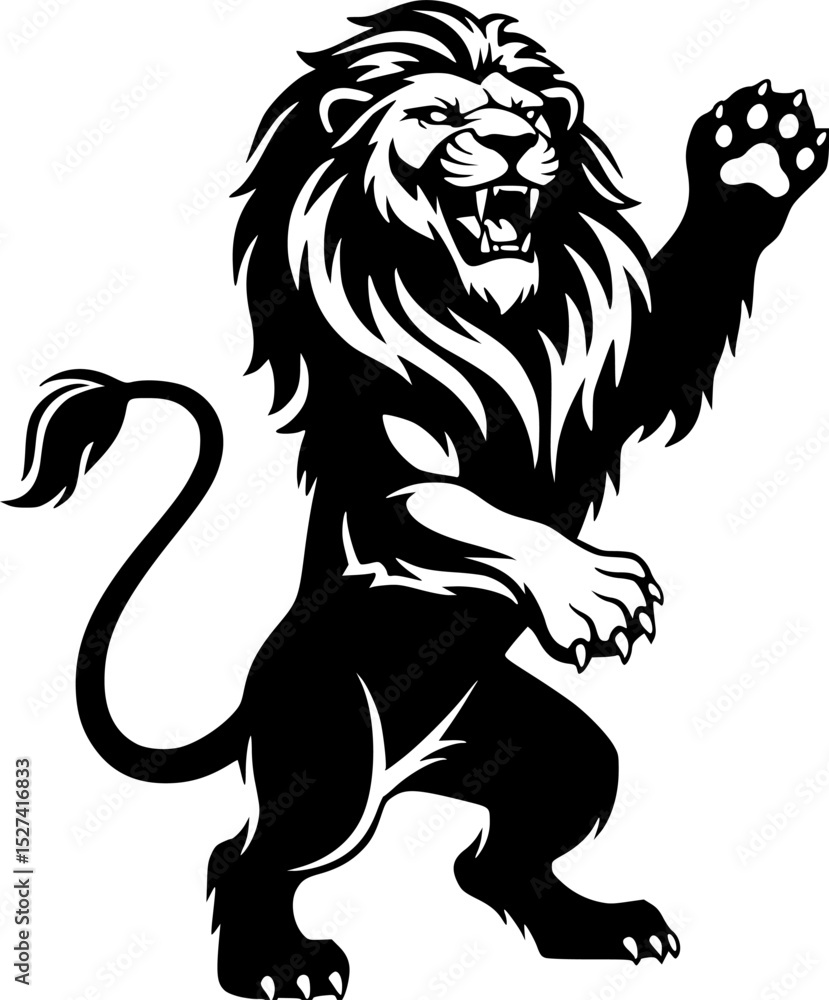 Naklejka premium A black silhouette of a lion in a triumphant pose