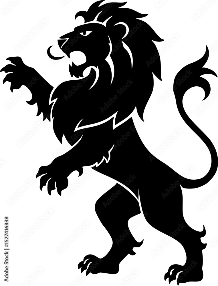 Fototapeta premium A black silhouette of a lion in a triumphant pose