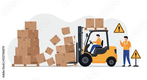 Forklift safety awareness and hazard prevention in warehouse operations vector illustration
