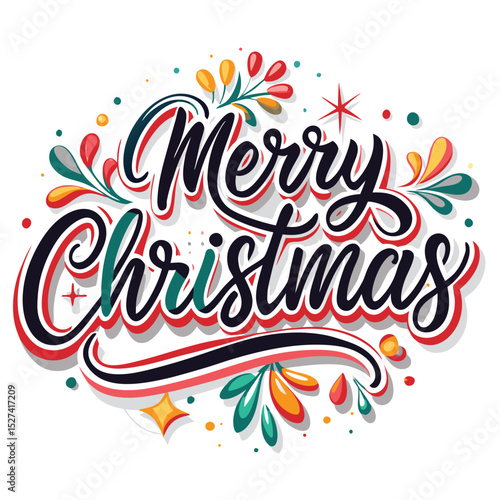 Merry Christmas lettering design with festive elements