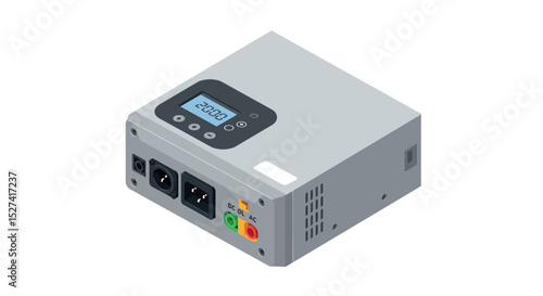 Isometric electronic power supply unit with display for laboratory and industrial use vector illustration