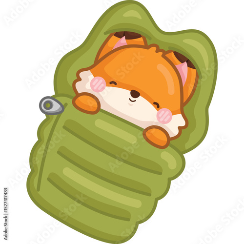 a cute fox inside a sleeping bag
