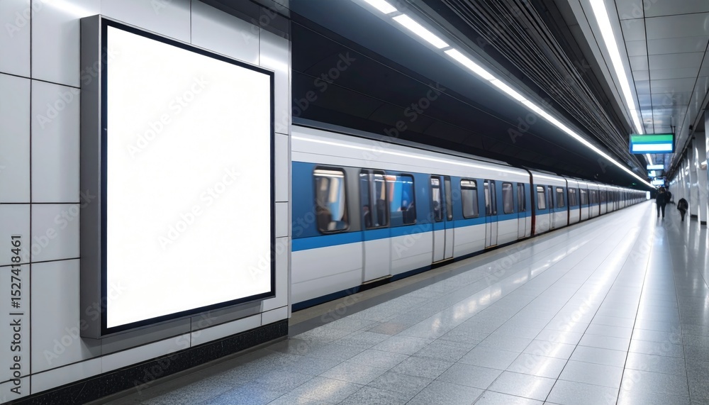 Obraz premium Blank Billboard on Subway Platform with Train