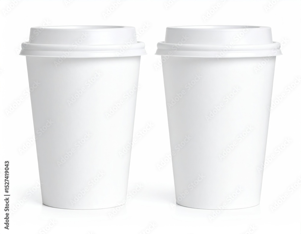 Two White Paper Coffee Cups with Lids Mockup Two White Paper Coffee Cups with Lids Mockup
