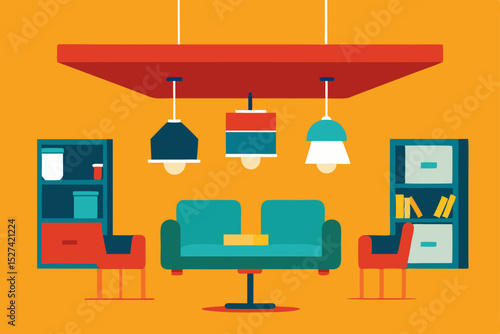 Mid-Century Modern Living Room Interior Design  Stylish Furniture and Lighting