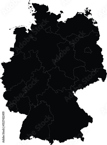 silhouette vector map of germany isolated on white background, central european country geography graphic