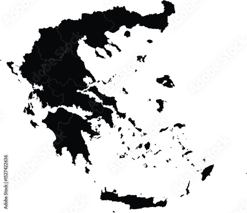 black silhouette map of greece with mainland and islands isolated on white background for design and use