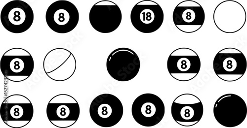 set of pool ball vector silhouette illustration isolated on white background
