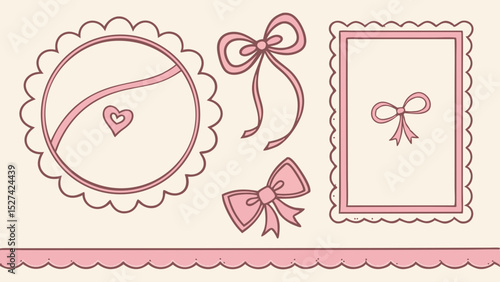 Cute Pink Decorative Ribbons and Frames Set
