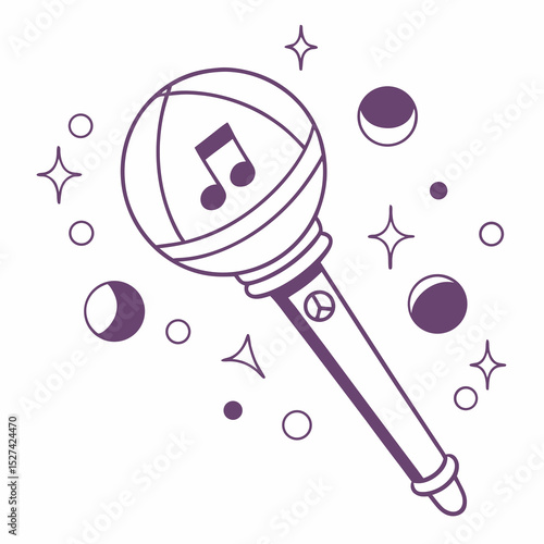 Stylized Music Wand with Musical Note, Stars, and Circles Illustration