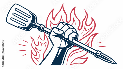 Fiery Hand Gripping a Spatula Grill Tool