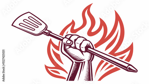 A Fist Holding a Spatula with Flames in the Background