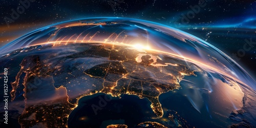 Fototapeta Naklejka Na Ścianę i Meble -  Golden energy shield protecting united states from space threats