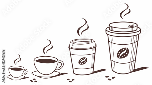 Different Sizes of Hot Coffee Cups and To Go Containers