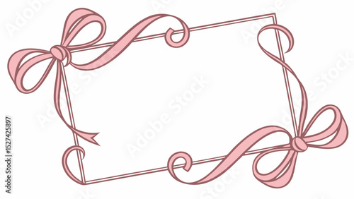 Pink Ribbon Frame with Bows and Swirls Vector Illustration