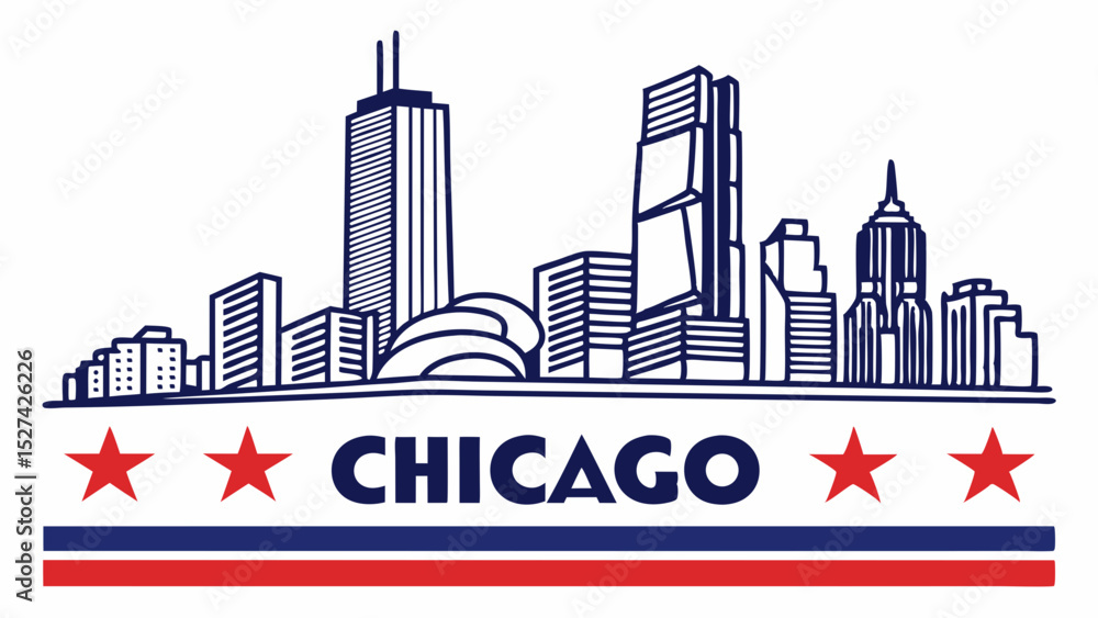Obraz premium Chicago Skyline Vector Illustration with Stars and Stripes Design